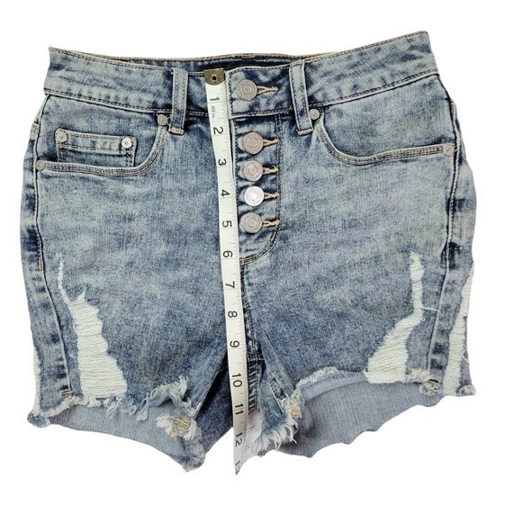Indigo Rein Button Fly Distressed Jean Shorts, Size 1 / 24, Good Used Condition - Picture 6 of 9